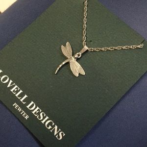 NWT Lovell Designs handcrafted in Maine pewter dragonfly pendant and necklace.